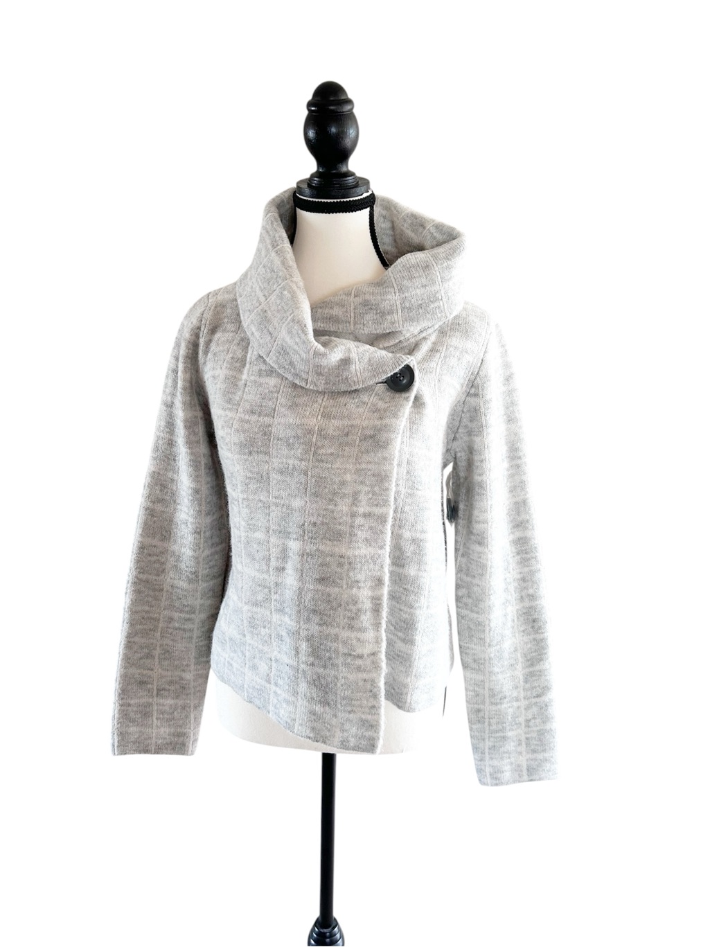 Nwt Ellen Tracy Light Wool-Blend Asymmetrical Cowl Neck Cropped Sweater Jacket